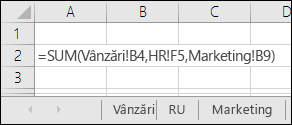 Referințe la formule pe mai multe foi Excel