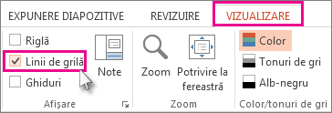 Afișarea sau ascunderea liniilor de grilă