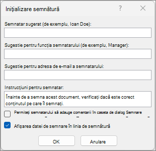 Caseta de dialog Configurare semnătură