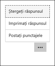 Opțiunile Ștergere, imprimare și publicare punctaje în Microsoft Forms