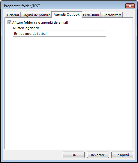 Asigurați-vă că este bifată caseta de selectare „Afișare folder ca o agendă de e-mail”.