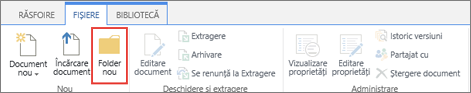 Imagine cu panglica SharePoint Panglica Fișiere, cu Folder nou evidențiat.