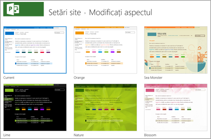 Modificați meniul de aspect cu proiectări de site în Project Online.