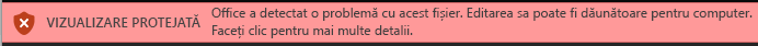 Vizualizarea protejată pentru documentele care nu trec validarea fișierelor Office