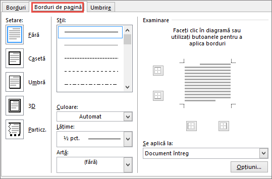 Word 2010 Page Border tab of Borders and Shading dialog box