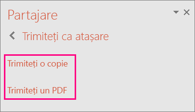 Afișează linkul Trimiteți un PDF în PowerPoint 2016