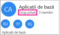 Exemplu de fișă de grup cu "grup privat" evidențiat