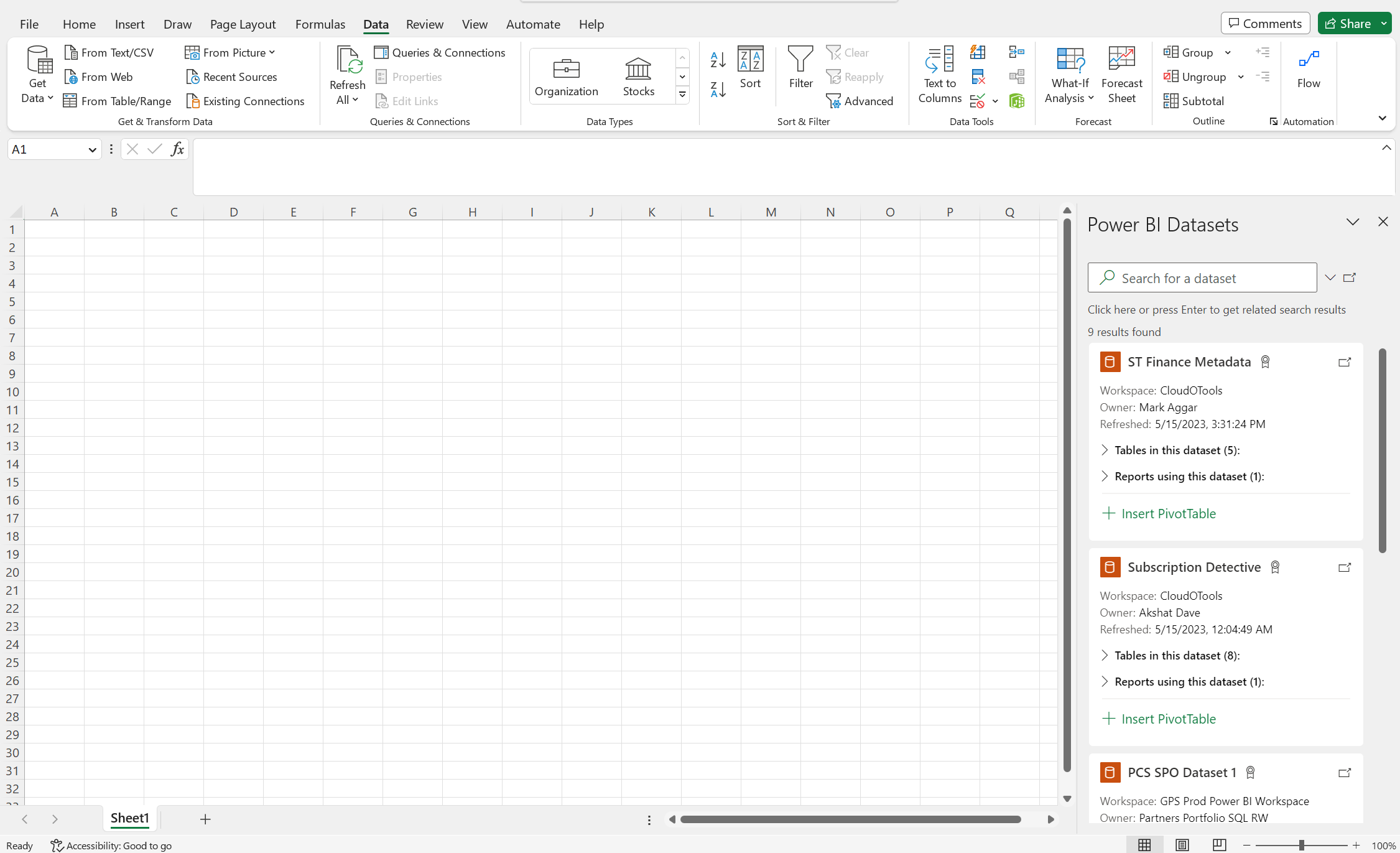 Seturi de date Power BI Excel