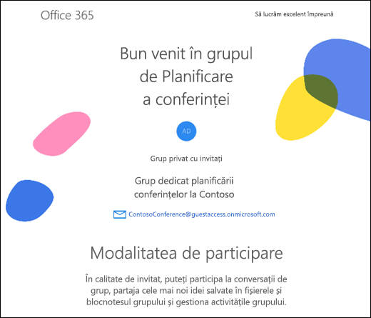 Imagine cu mesajul de întâmpinare pentru invitații grupului
