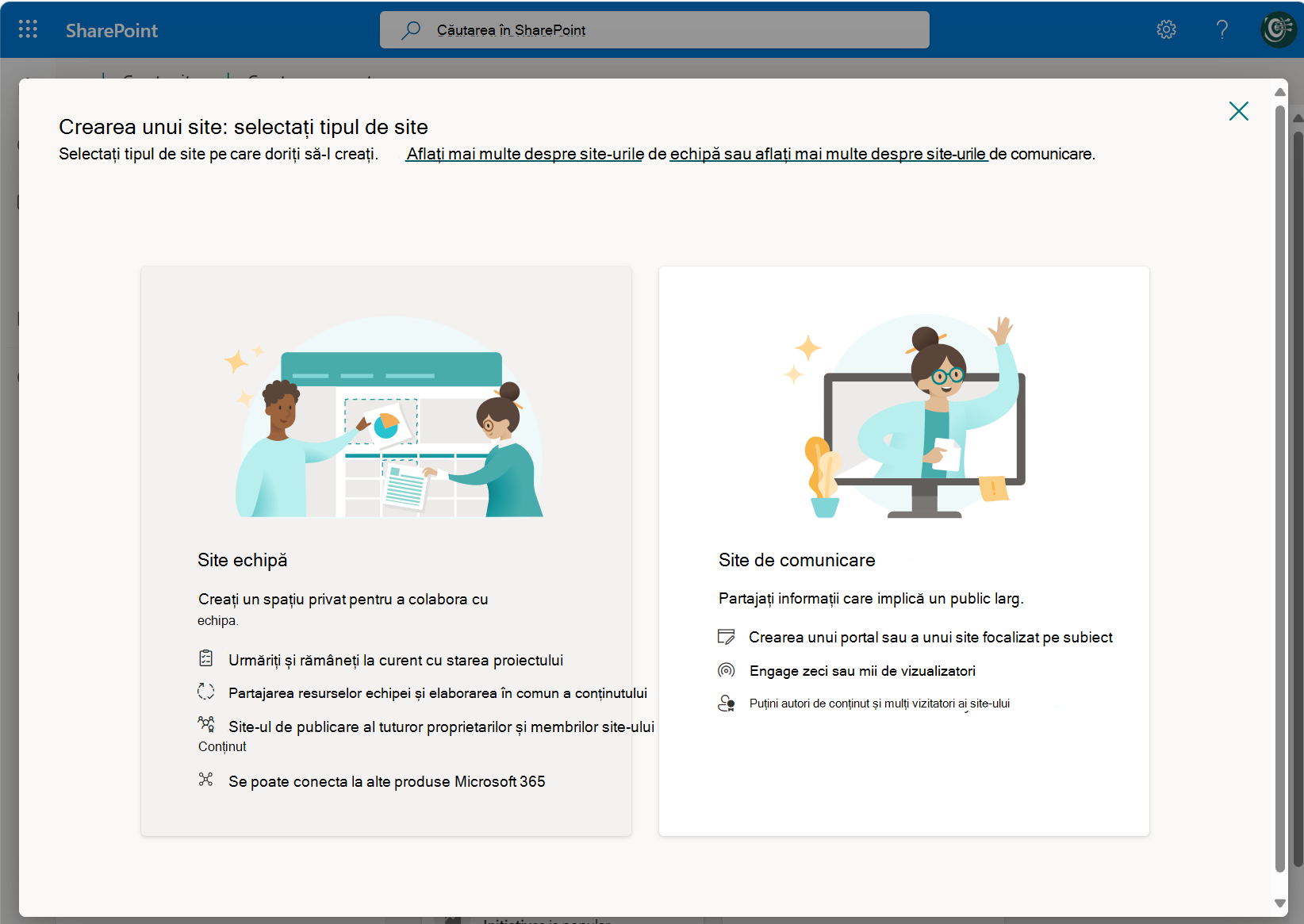 Captură de ecran cu crearea unui nou site-2024