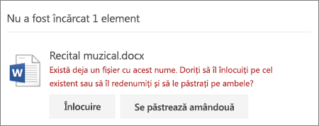 Eroarea „Numele de fișier există deja” din interfața de utilizator web OneDrive 