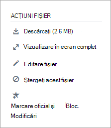 Secțiunea acțiuni fișier