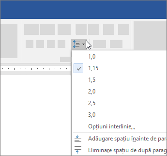 Opțiuni pentru modificarea interliniei în Word