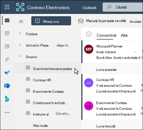 Grupurile Microsoft 365 din Outlook