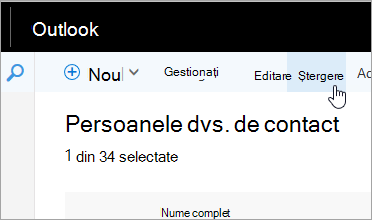 Captură de ecran a butonului Ștergere de sub bara de navigare Outlook.