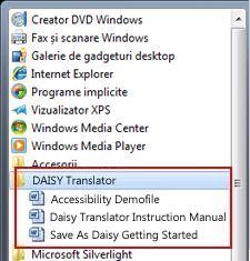 Meniul Start afișând fișierele Daisy după instalare