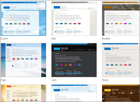 Pagina SharePoint Online care arată imaginile șabloanelor de site