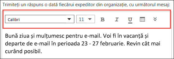 Outlook pe web - mesajul Răspunsuri automate