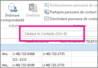 Faceți clic pe Căutare persoane de contact pe fila Persoane