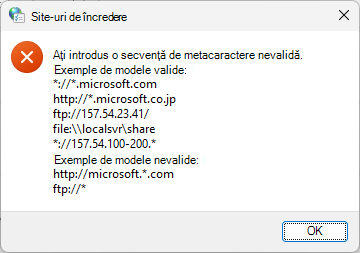 Caractere wildcard site de încredere