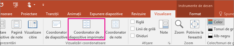 Afișează vizualizarea coordonatorului de diapozitive imprimate în PowerPoint