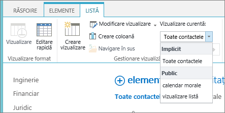 Listă verticală cu vizualizările listă curente