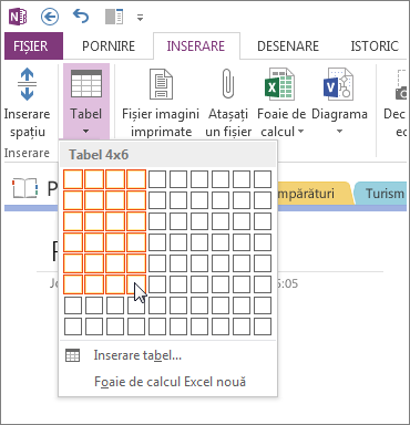 Inserați un tabel în OneNote.