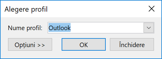 Caseta de dialog Alegere profil