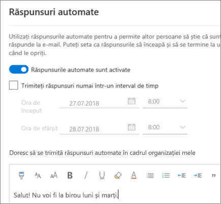 Crearea de răspunsuri automate în Outlook pe web