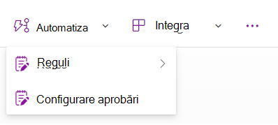 Meniul vertical cu opțiunea Configurare aprobări