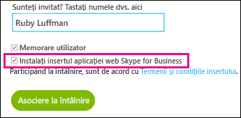 Alegeți Memorare utilizator atunci când vă conectați, pentru a vă salva setările