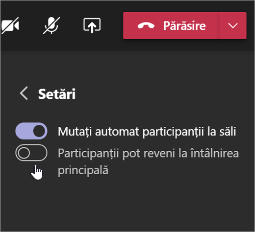 Setările sălilor pentru subgrupuri în Teams