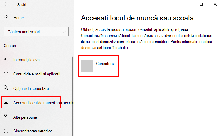 Accesarea linkurilor de la locul de muncă sau de Conectare școală