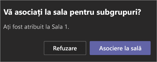 Invitație de asociere la o sală pentru subgrupuri.