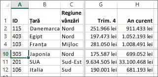 Scindarea rândurilor și coloanelor