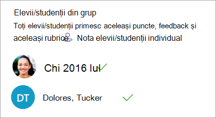 Opțiunea de a nota elevii/studenții individual