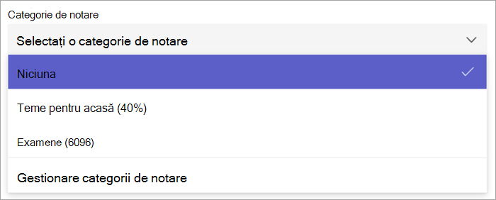 screenshot of the grading category dropdown in assignment creation