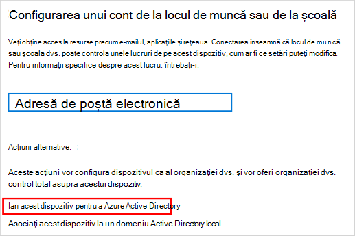 Configurarea unui ecran de cont de la locul de muncă sau de la școală