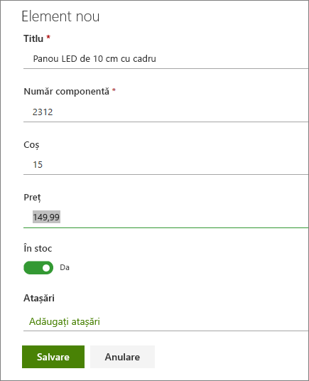 Single item form for a list