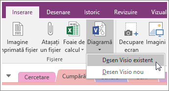 Captură de ecran a butonului Inserare diagramă în OneNote 2016.