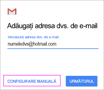 Alegeți configurarea manuală