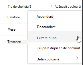 SharePoint Column Heading Filter By Menu Option