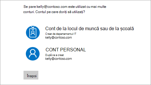 Ecran de conectare cu două adrese de e-mail