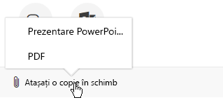 Opțiunile de atașare pentru a trimite o prezentare prin e-mail sunt: PDF sau prezentare
