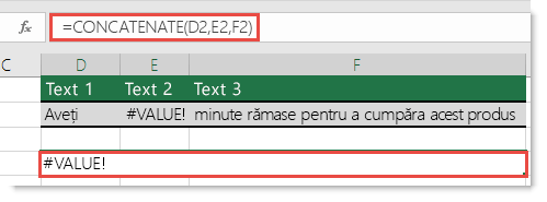 Eroarea #VALOARE! în CONCATENATE