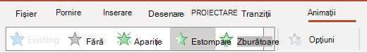 Panoul de animații din PowerPoint pentru web.