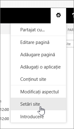 Opțiunea Setări site de sub butonul Setări