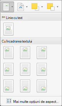 În meniul Poziție, selectați poziția pentru imaginea selectată sau obiectul desenat selectat relativ la textul înconjurător.