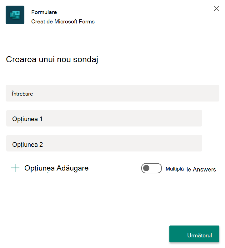 Formularea rezultatelor sondajului rapid în Microsoft Teams
