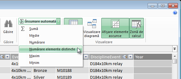 Creați un contor distinct în PowerPivot